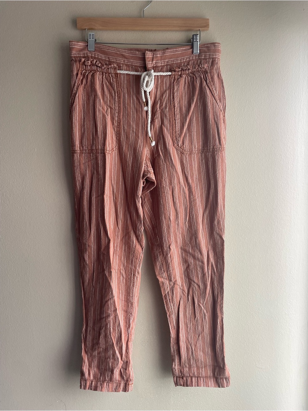 Anthropologie Women’s Striped Linen Cotton Drawstring Pants w/ Pockets Size M